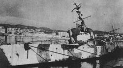 A Fascist Italian patrol boat which was bombed whilst in Livorno harbour.