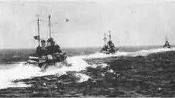 Italian Destroyers steaming to the west of Crete, just prior to the Battle of Cape Matapan, during which the Italians lost 3 Cruisers and 2 destroyers.