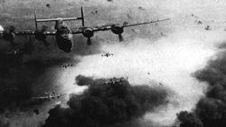B-24 Liberators of the USAAF over the Ploesti oil refineries in Romania during May 1944.
