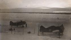 Finnish fighter aircraft parked on a frozen runway in early 1942.