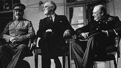 ‘The Big Three’, Stalin, Roosevelt and Churchill discuss the future conduct of the war at Teheran in November 1943.